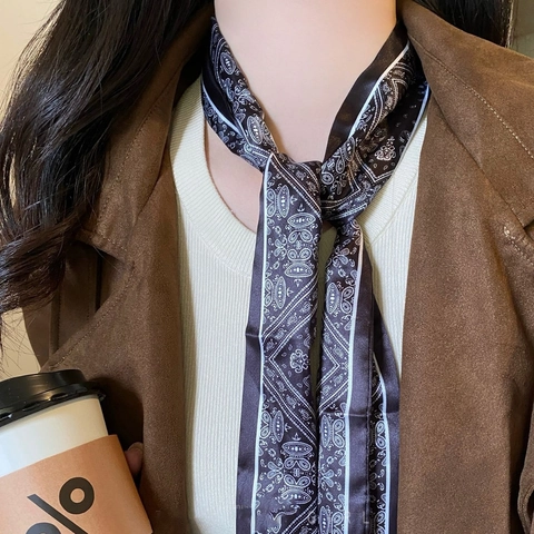 Ρετρό Κολιέ Με Ύφασμα Paisley Vintage Floral Στενό Μακρύ Twilly Γραβάτα Για Γυναίκες Αξεσουάρ Ethnic Στυλ