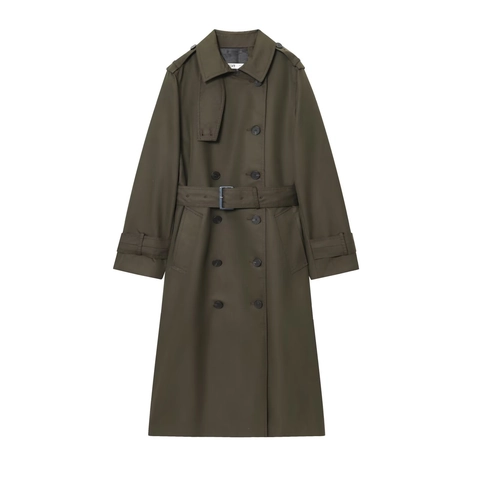 Women Long Trench Coat Double Breasted Waterproof Windproof Lapel With Belt Elegant Classic Outerwear Polyester Twill