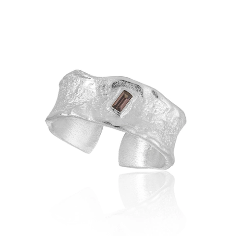 S925 Sterling Silver Texture Open Ring For Women Minimalist Adjustable Square Rhinestone Inlaid Luxury Finger Ring Jewelry Gift