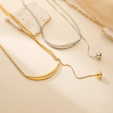Roestvrijstalen Gebogen Staaf Ketting Met Bal Hanger Asymmetrische Ketting Minimalistische Chique Mode Sieraden Voor Dames