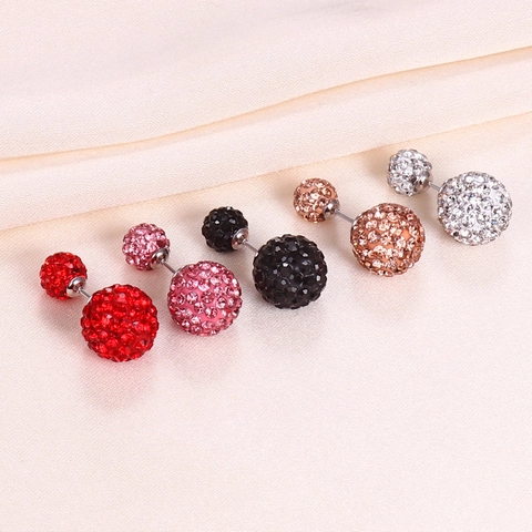 Orecchini a Bottone Shamballa in Argento Sterling 925 con Sfera di Cristallo per Donna Orecchini a Sfera Doppia con Strass Gioielli Stile Dolce
