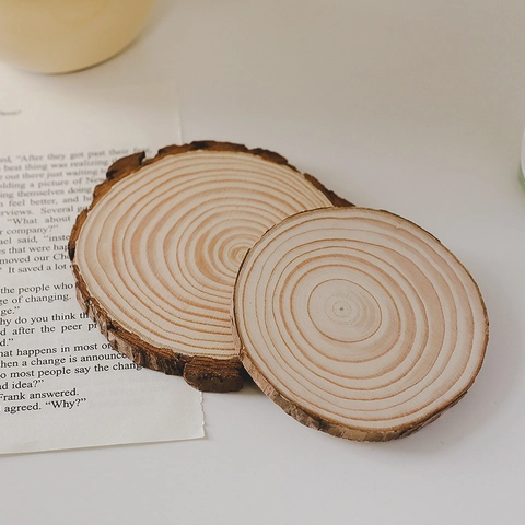Natural Wood Slices Candle Holder Tray Round Rustic Pine Wood Coaster With Bark For Home Decor Photography Prop Ins Style