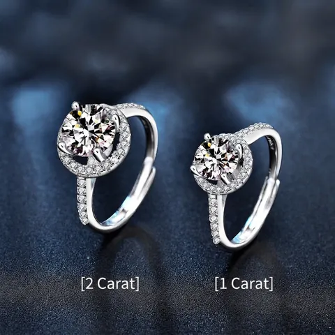 Anello Moissanite in Argento Sterling 925 per Donna Classico Taglio Rotondo Halo Regolabile Scintillante Anello da Dito per Fidanzamento Matrimonio Gioielli