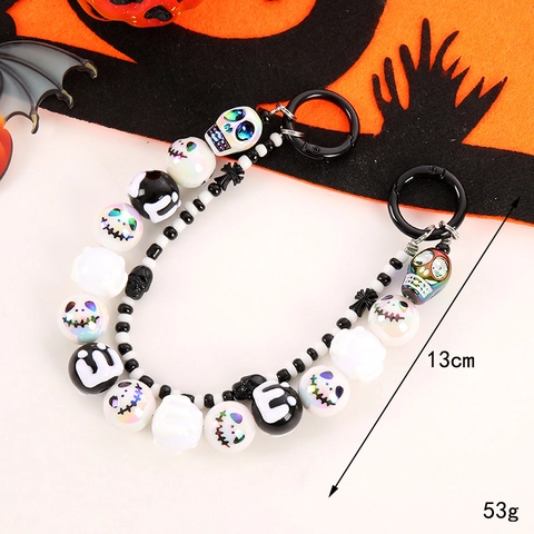 Halloween Beaded Hand Chain For Bags Phone Pumpkin Skull Eyeball Ghost Pattern Double Chain Festival Decoration Pendant