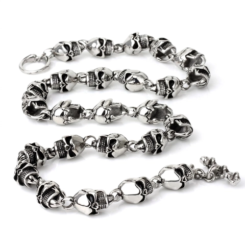 Collar De Calavera Para Hombre Acero Inoxidable 316L Punk Rock Gótico Cadena De Metal Pesado Joyería