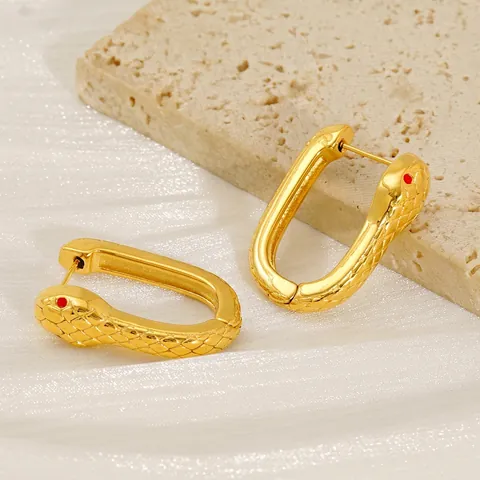 Orecchini a Cerchio Serpente in Acciaio Inossidabile da Donna Placcati in Oro 18K Texture Squame Animali Strass Gioielli Regalo