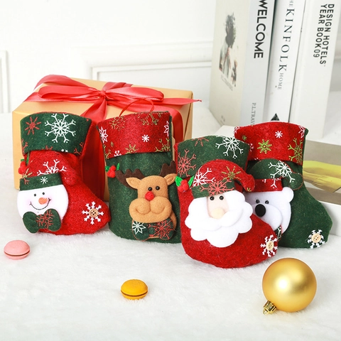 Chaussette de Noël Petite Taille Père Noël Bonhomme de Neige Renne Ours Style Dessin Animé Pendentif Arbre Sac Cadeau Décoration