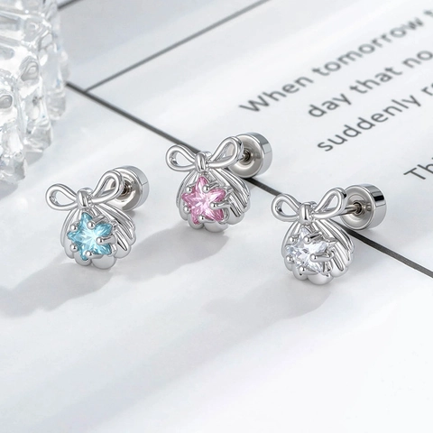 Orecchini Cartilagine Zircone Fiocco Stella Acciaio Inossidabile Chiusura Vite Piatta Gioielli Piercing Donna