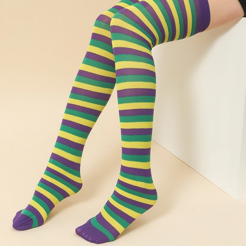 Striped Over The Knee Socks And Tights Polyester Elastic For Halloween Christmas Party Cosplay Women Novelty Hosiery