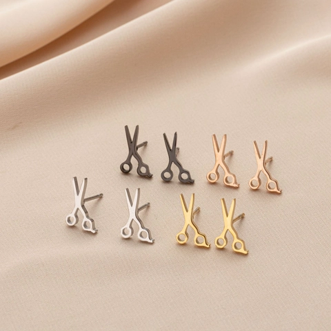 Creative Scissors Shape Stud Earrings Tiny Minimalist Stainless Steel Novelty Trendy Jewelry Gift Accessory For Women