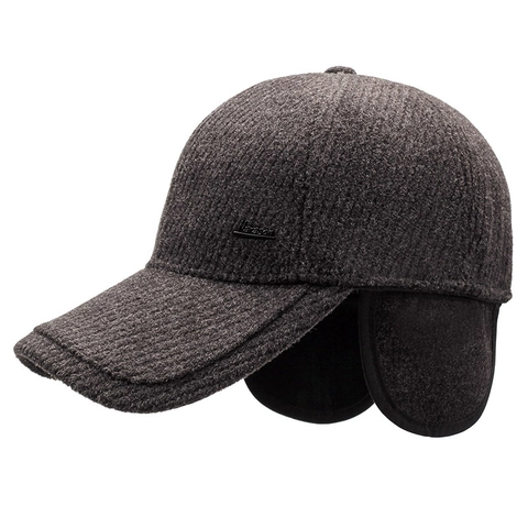 Winter Baseball Cap With Ear Flaps Wool Blend Thickened Warm Fleece Lined Windproof Outdoor Hat For Men