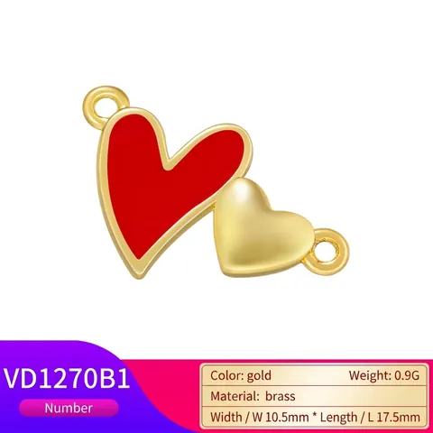 Connettore Per Pendente A Doppio Cuore Rame Placcato Oro 18K Smalto Zirconia Charm Romantico Per Creazione Di Gioielli Donne