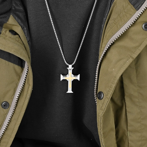 Vintage Gelaagde Roestvrijstalen Kruis Hanger Ketting Voor Heren Religieuze Punk Hip Hop Sieraden Cadeau Accessoires