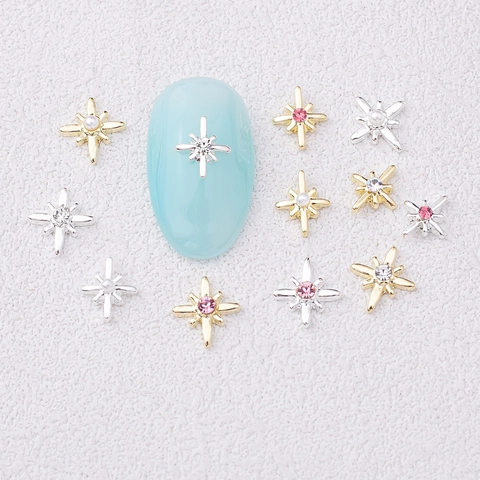 Ciondoli Per Unghie Forma Croce Stellata Lega Con Rhinestone E Künstliche Perle Oro Argento Decorazione Manicure DIY Accessori