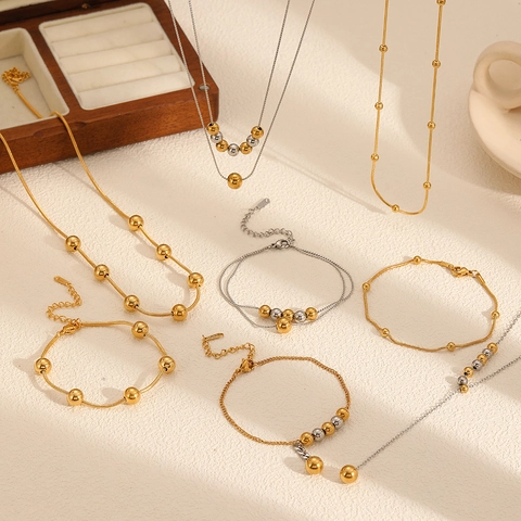 Collana E Bracciale In Acciaio Inossidabile Con Perle Tonde Minimaliste Gioielli Da Donna Semplice Elegante Geometrico Moda