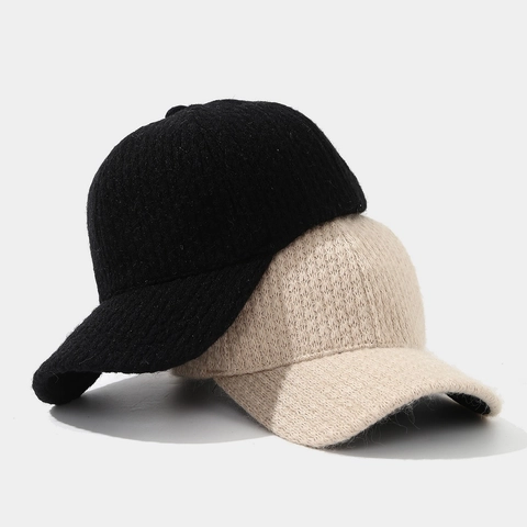 Knitted Baseball Cap Winter Warm Acrylic Solid Color Casual Adjustable Curved Brim Sun Hat For Men Women