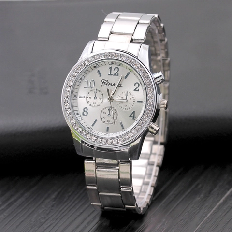 Luxury Rhinestone Women Quartz Watch Alloy Case Stainless Steel Strap Analog Wristwatch For Party Daily Jewelry Gift