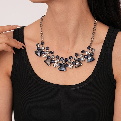 Collana Statement Triangolo Geometrico Strass Cristallo Rame Catena Grossa Gioielli Per Donna Moda
