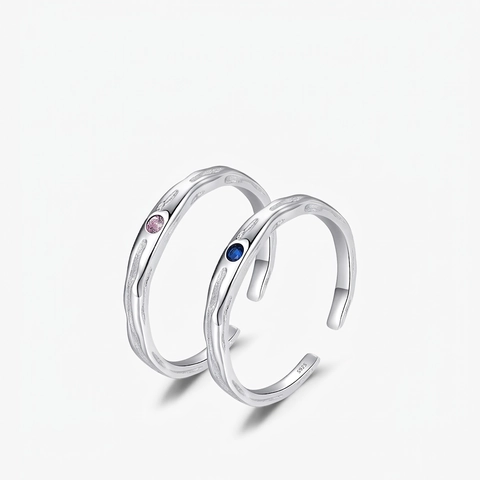 925 Sterling Silver Adjustable Open Ring With Irregular Wave Texture Inlaid Round Cubic Zirconia Minimalist Jewelry