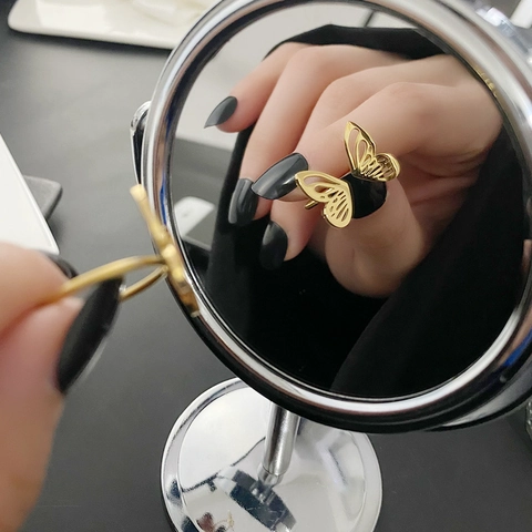 Hohl Schmetterling Ring Edelstahl Verstellbar Minimalistisch Vintage Stil Mode Schmuck Für Frauen