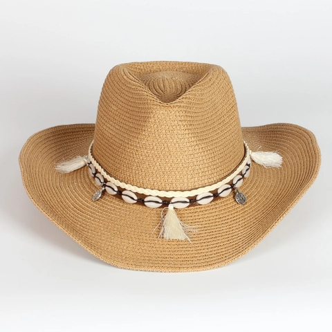 Bohemian Straw Cowboy Hat With Shells Tassels Metal Pendant Sun Protection Foldable Beach Vacation Women Men