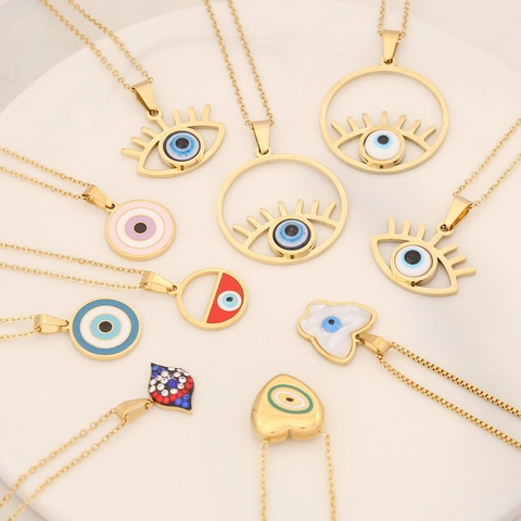 Collar Con Colgante De Ojo Turco Acero Inoxidable Esmalte Joyería De Protección Turca Para Mujer Chapado En Oro