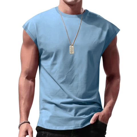 Men's Sleeveless T-Shirt Round Neck Loose Fit Summer Casual Tank Top Solid Color Breathable Polyester Sports Vest