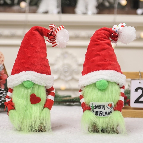 Ornements En Peluche De Gnomes De Noël Tomte À Barbe Verte Décoration De Maison Festive Chapeau Rouge Avec Cloches Décor De Table