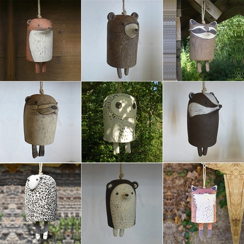 Animal Wind Chime Bell Handmade Painted Resin Hanging Ornament For Garden Patio Home Decor Rustic Bohemian Style
