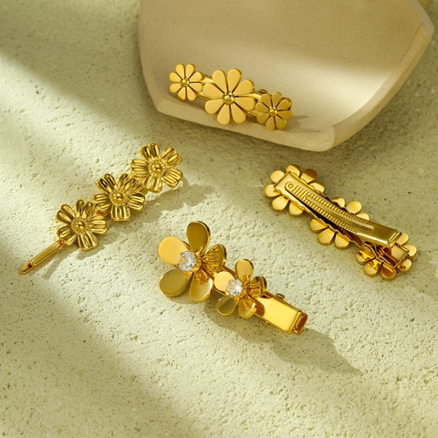 Fermagli Per Capelli A Petalo Di Fiore Dorato In Acciaio Inossidabile Intarsiati Con Zircone Forcine Eleganti Da Donna