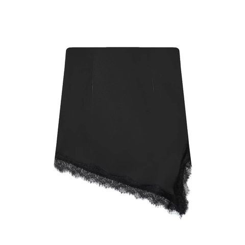 Falda Midi De Satén Con Borde De Encaje Asimétrica Talle Alto Abertura Lateral Estilo Streetwear Sexy Para Mujer