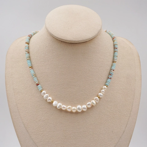 Collana Bracciale a Mano con Perline Multicolore con Perla d'Acqua Dolce Acciaio al Titanio Perline in Pietra Naturale Gioielli Donna