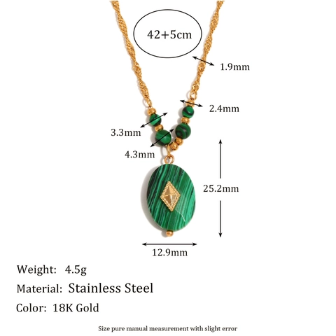 Edelstahl Halskette 18K Vergoldet Ovaler Malachit Anhänger Grüne Perlen Stern Rhombus Eleganter Schmuck Für Damen