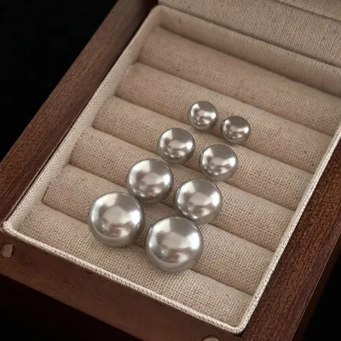 Minimalist French Vintage Metallic Grey Artificial Pearl Stud Earrings With Silver Earring Post Elegant Jewelry For Women