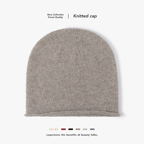 Gorro De Lana Tejido De Color Sólido Cálido Grueso Borde Enrollado Slouchy Cap Para Mujer Invierno Exterior Minimalista