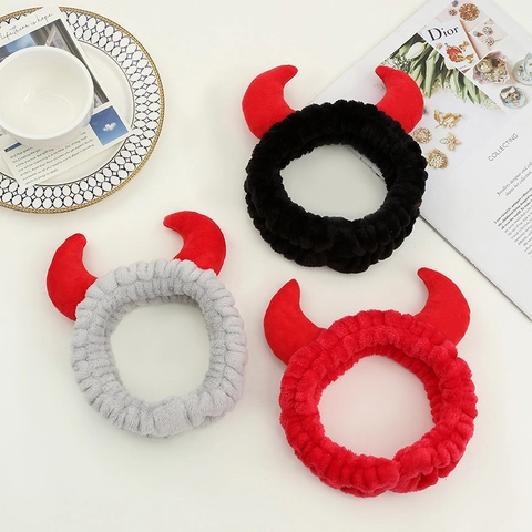 Diadema De Peluche Cuernos De Diablo Orejas De Vaca Banda Elástica Suave Lavado De Cara Cuidado De La Piel Maquillaje
