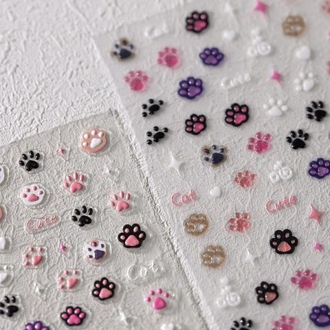 Autocollants De Manucure 5D En Relief Pattes De Chat Mignonnes Décalcomanies 3D Autocollantes Décoration DIY Style Animaux