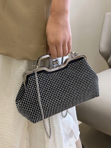 Rhinestone Evening Bag With Metal Handle And Chain Strap Vintage Clutch For Women Party Wedding Fashion