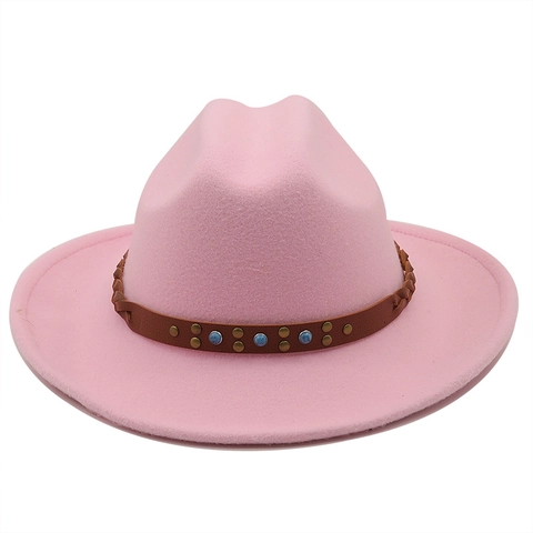 Cappello Fedora Cowboy Western Tesa Larga Feltro Di Lana Vintage Jazz Cap Con Cintura Decorativa Rivetti E Perle Turchesi Uomo Donna