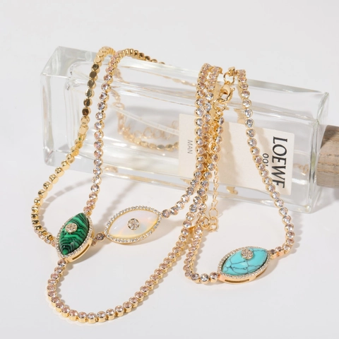 Evil Eye Anhänger Halskette Gold Vergoldet Kupferlegierung Zirkonkette Mit Kubischem Zirkonia Und Buntem Stein Für Damen