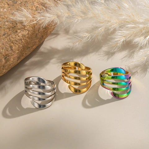 Mehrlagiger Spiralring Edelstahl 18K Vergoldet Wasserdicht Verstellbar Minimalistischer Schmuck Für Damen