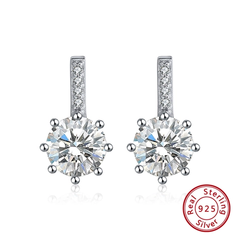 Elegant 925 Sterling Silver Round Rhinestone Stud Earrings For Women Geometric Minimalist Jewelry Daily Birthday Gift