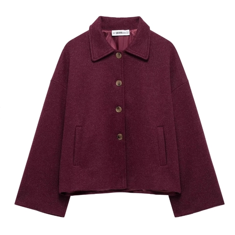 Damen Kurze Wolljacke Revers Einreihig Locker Passform Überschnittene Schultern Herbst Winter Lässige Oberbekleidung Mantel