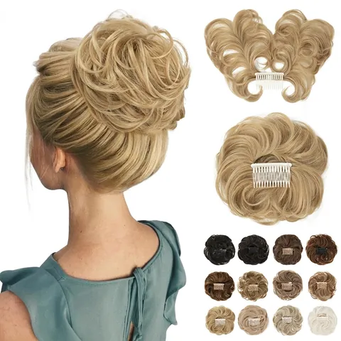 Messy Hair Bun Extension Synthetic High Temperature Fiber Wavy Curly Chignon With Adjustable Comb For Women