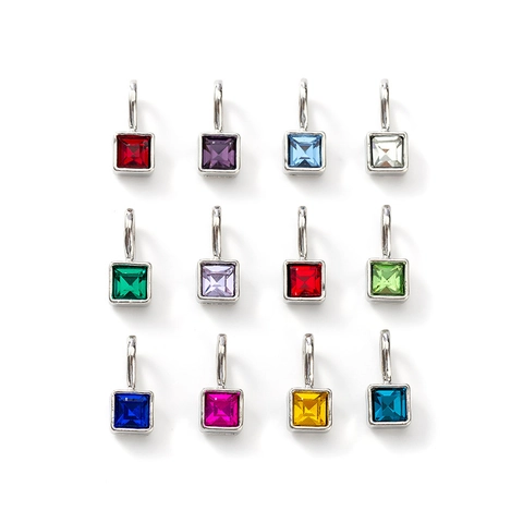 Square Colorful Birthstone Charms Alloy Crystal Pendants DIY Jewelry Making Women