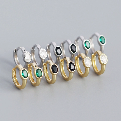 Pendientes de Aro de Plata de Ley 925 con Diamantes de Imitación Ovalados para Mujer Minimalistas Estilo Ins Geométricos Huggie Chapados en Oro Plata Joyas