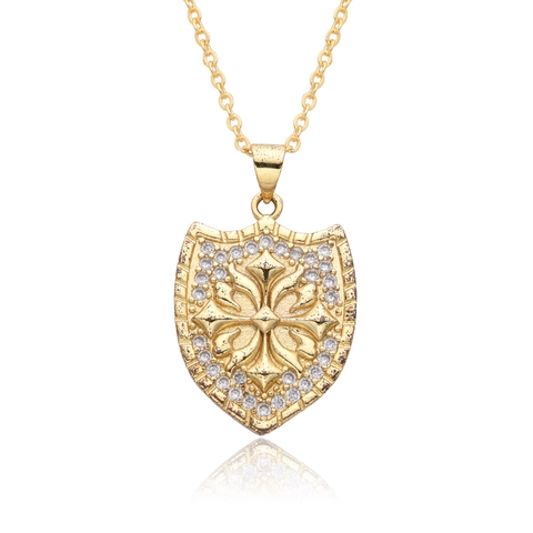 Luxury Copper Rhinestone Pendant Necklace For Women Vintage Gold Plated Star Heart Evil Eye Cross Clavicle Chain Jewelry