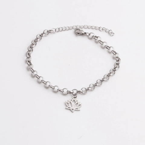 Pulsera De Eslabones Con Colgante De Loto De Acero Inoxidable Joyería De Moda Minimalista Para Hombres Y Mujeres
