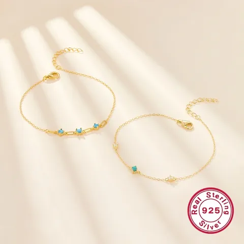 Chic 925 Sterling Silver Bracelet With Turquoise Stone And Zircon Accents Dainty Chain Jewelry For Women