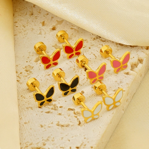 Orecchini A Lobo Farfalla Placcati Oro 18K Acciaio Inossidabile Smalto Gioielli Da Donna Moda Minimalista Chiusura A Vite